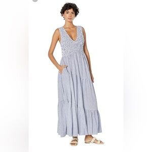Free People Juno Blue/white Stripe Maxi Dress.
